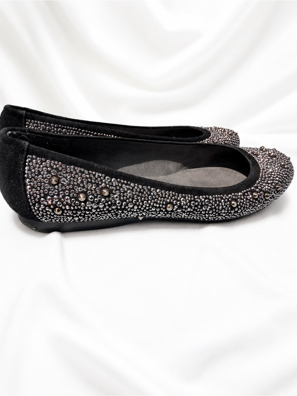 Stuart Weitzman Embellished Ballet Flats – Black Rhinestone Studded – Size 9 - Picture 3 of 10